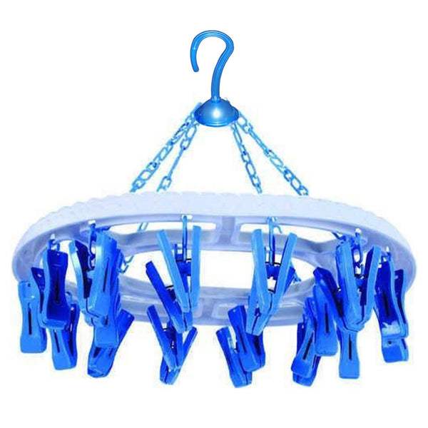 Plastic Round Cloth Drying Stand Hanger With 18 Clips (Multicolour)