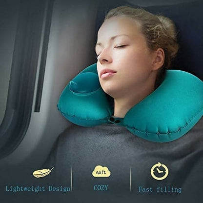 Inflatable Travel Neck Pillow Air Pump Comfortable U-Shape Headrest Support