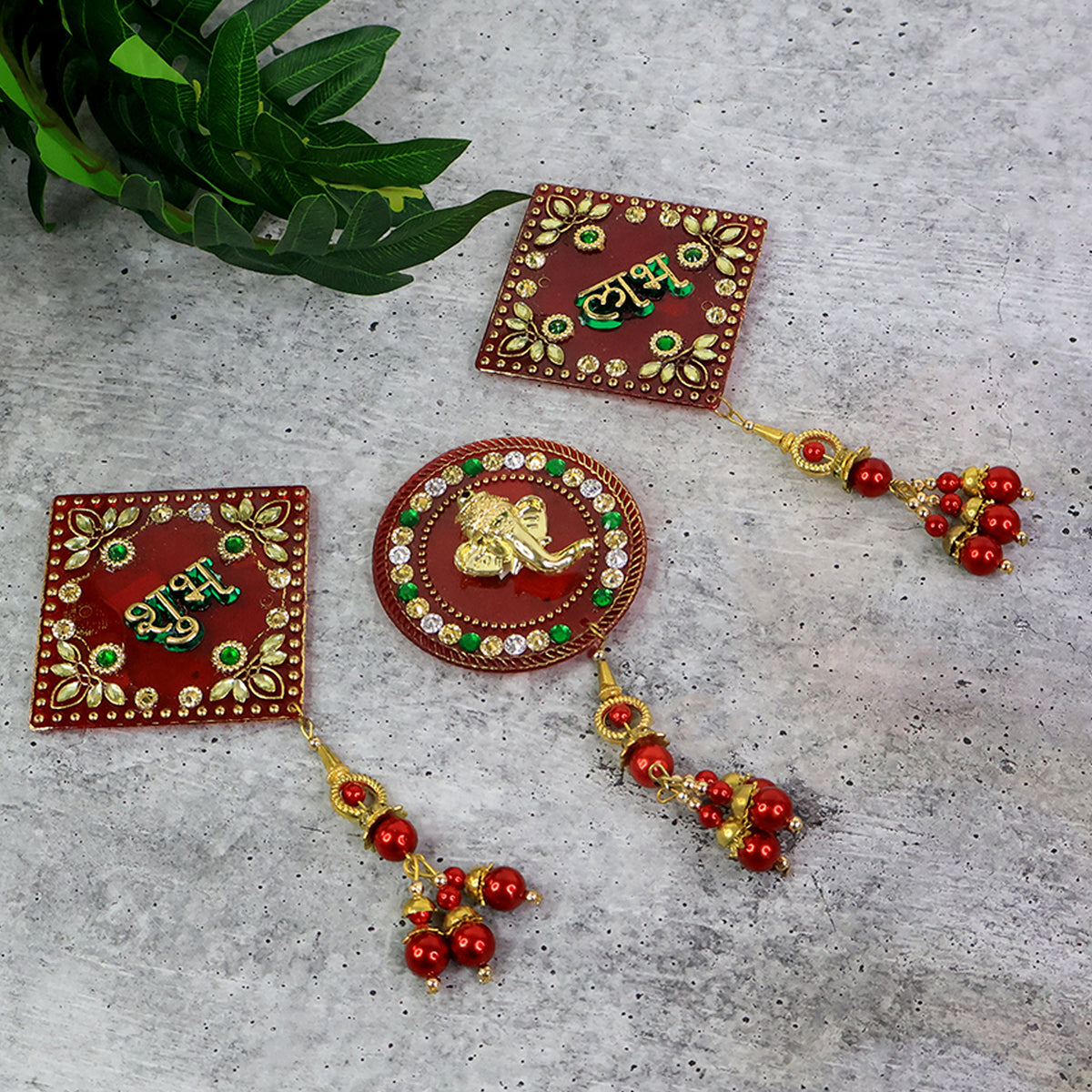 Decorative Wall Hanging Set With Shubh Labh And Ganesh Design (3 Pc)