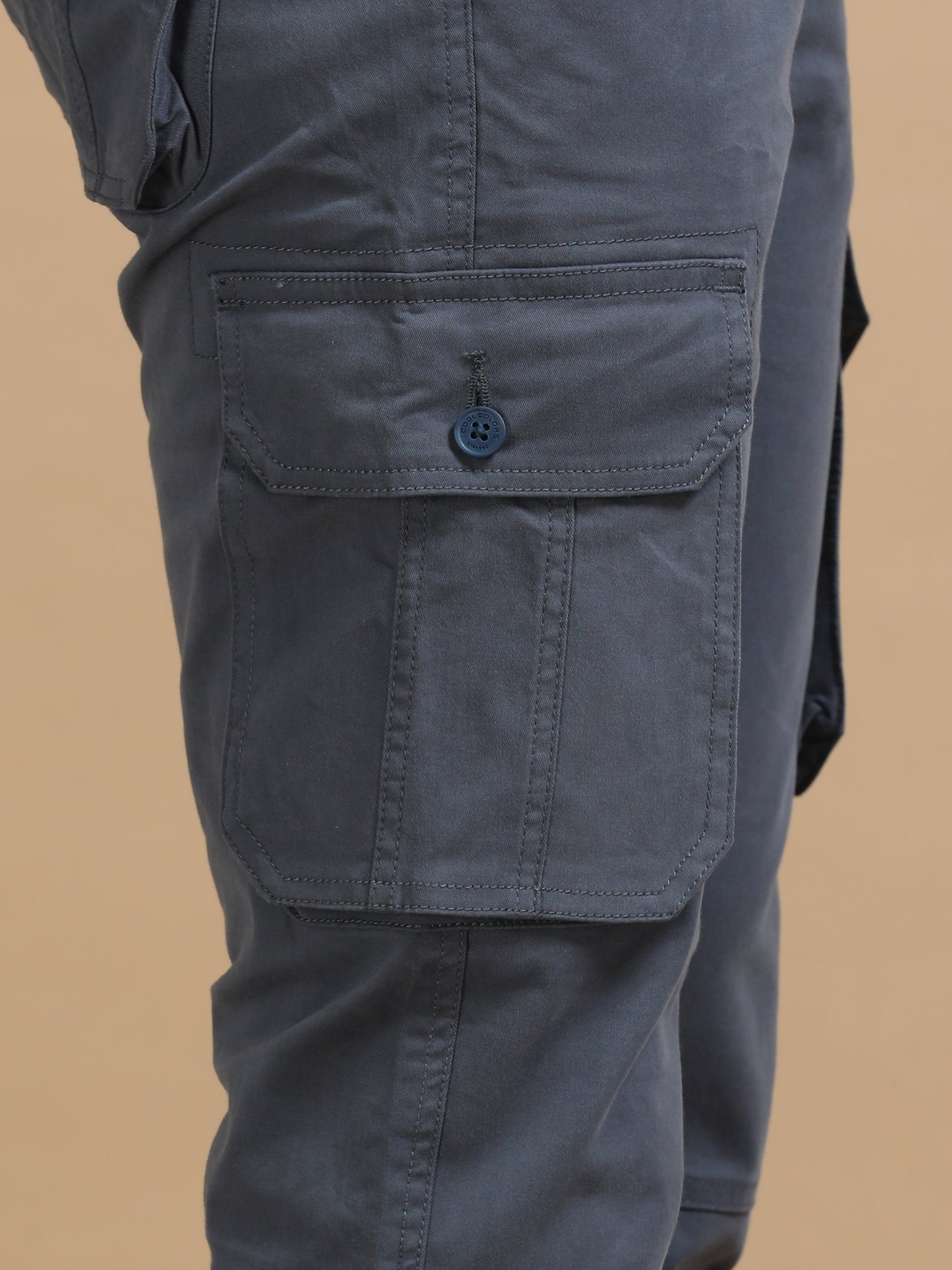 Men Dark Grey Plain Cargo Gap Twill Lycra Casual Joggers