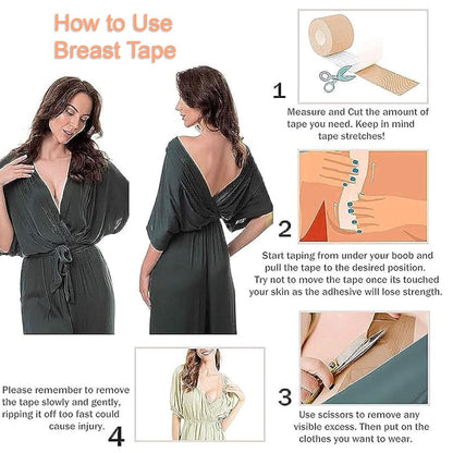 Invisible Breast Lift Tape – Boob Tape + 10 Pairs Nipple Covers