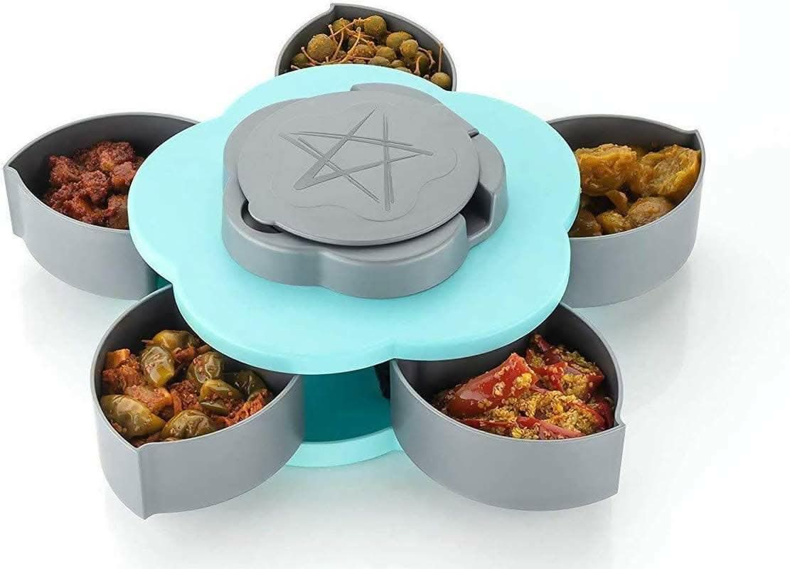 Smart Candy Box with 5 Compartment Multipurpose Rotating Container Jar (green) - HalfPe