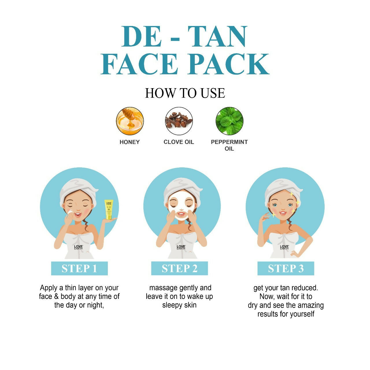 Love Earth De-Tan Face Pack For Instant Tan Removal Brightens & Smoothens All Skin Type 50G