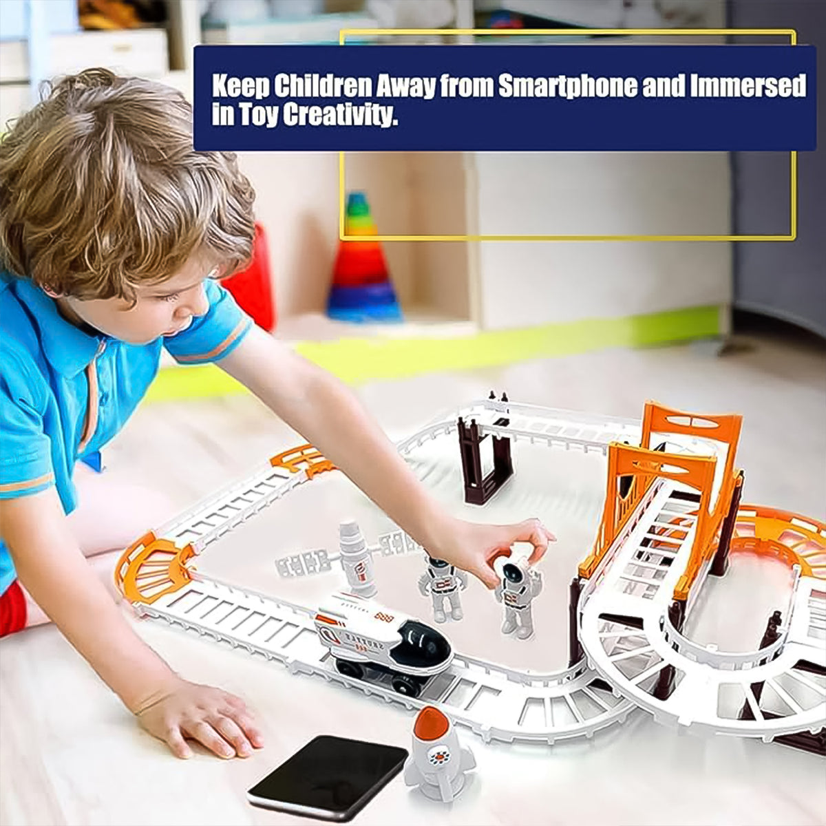 Space Toys Race Track Set for Kids Adventure - Intricate Car Track, Special Space Gifts, Astronaut Train Track, and Outer Space Toys (1 Set)