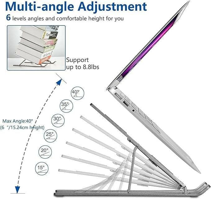 LS02 Laptop Stand Aluminum Body (6 Adjustable Stands,17Inches,Grey) - HalfPe