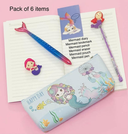 Mermaid Theme Diary Notebook , Pouch , Pen , Pencil , Eraser & Bookmark - HalfPe