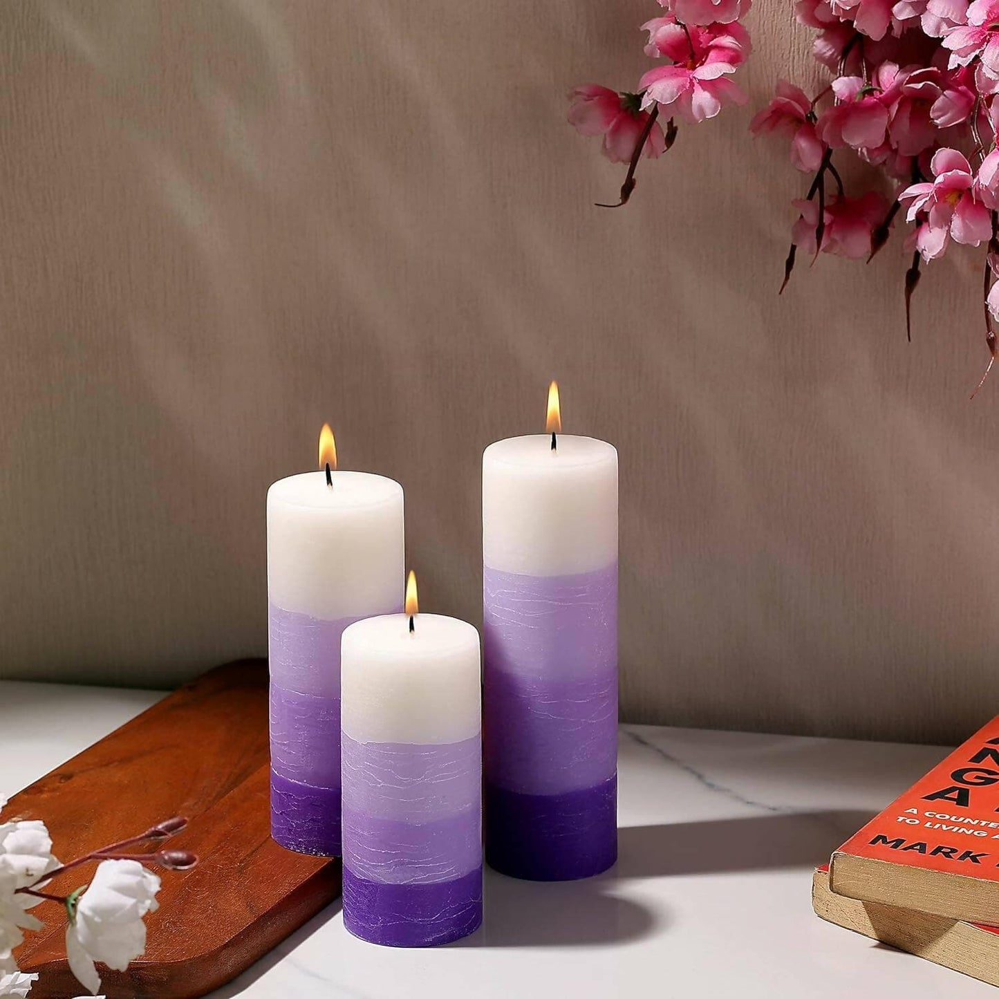 PROSPERRO LUMO by Parkash Candle Set of 3 Fragrance Pillar Candles Shade Finish (Purple - Lavender) - HalfPe