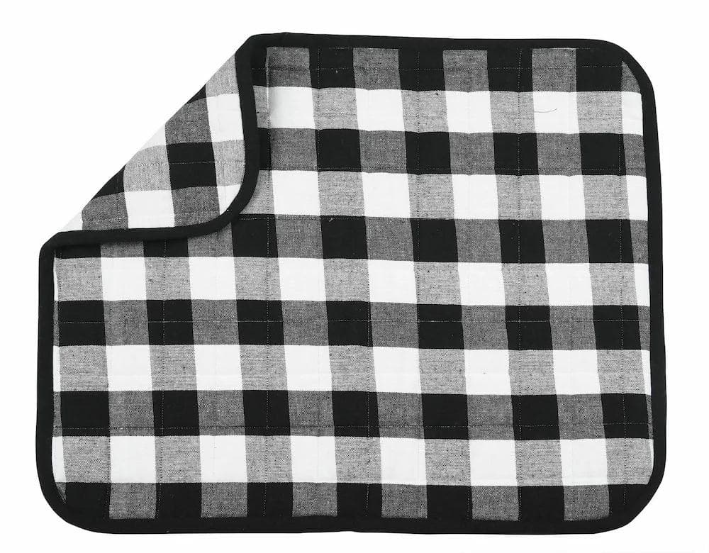 Dish Drying Mat for Kitchen Utensils, Reversible Absorbant Cotton Checks drying Mats, Black by Lushomes (18x24 Inches, Set of 2) - HalfPe