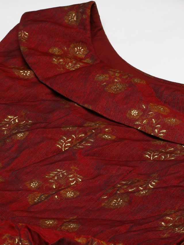 Bollywood Vogue Ready To Wear Maroon Printed One Shoulder Dress