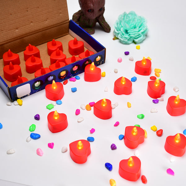 Flameless Candles Led Heart Shape Tea Light Candles Multi Color Electrical Diya Candles Battery Operated Fake Candles For Gifthome Decoration Diwali Navratri Lighting (Pack Of 24)