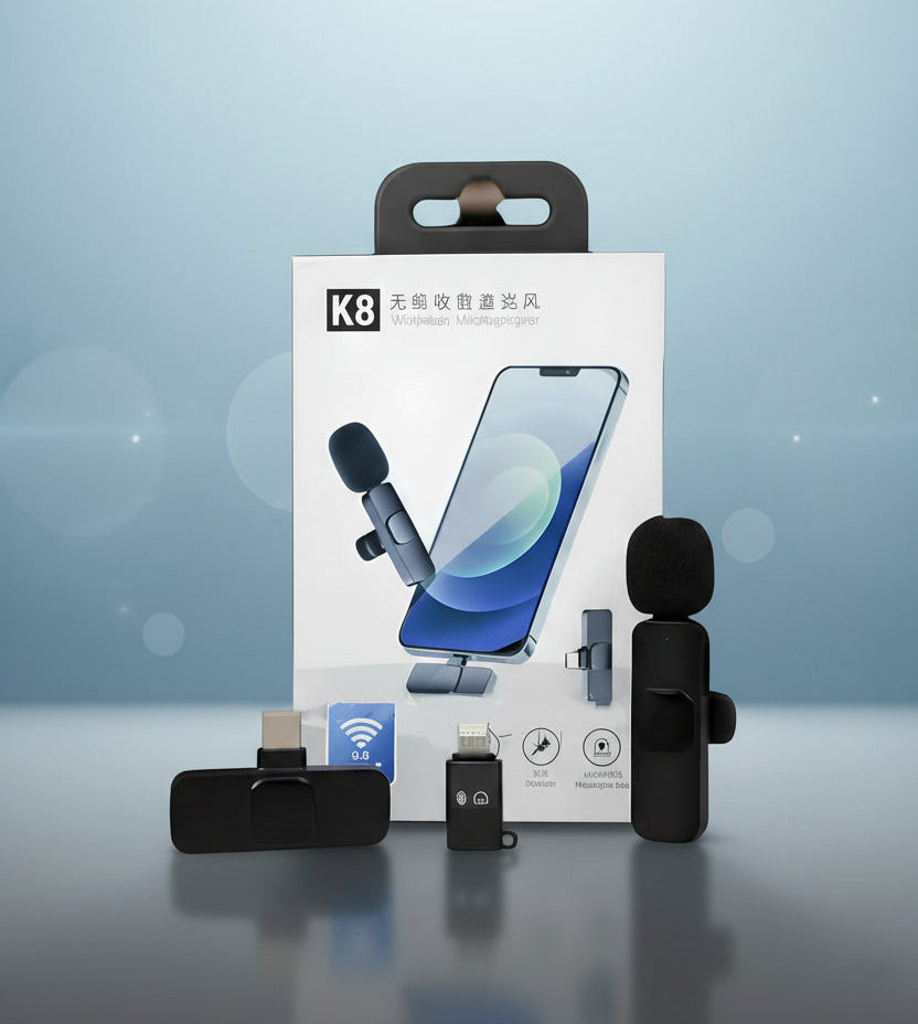 K8 Wireless Lavalier Microphone for Smartphone Plug & Play Clip-On