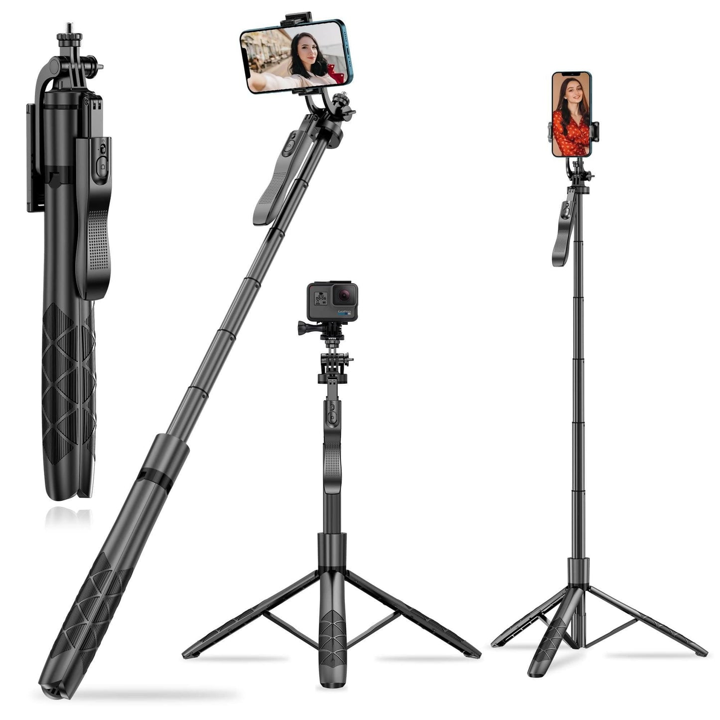 GadgetsWear L16 Long Selfie Stick with Tripod Stand Upto 61 inch-Black - HalfPe