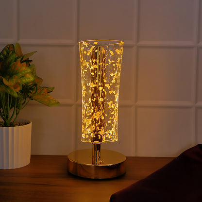 Luxury Golden Crystal LED Table Lamp with Golden Flake Acrylic Shade – USB Rechargeable Decorative Bedside(1 Pc)
