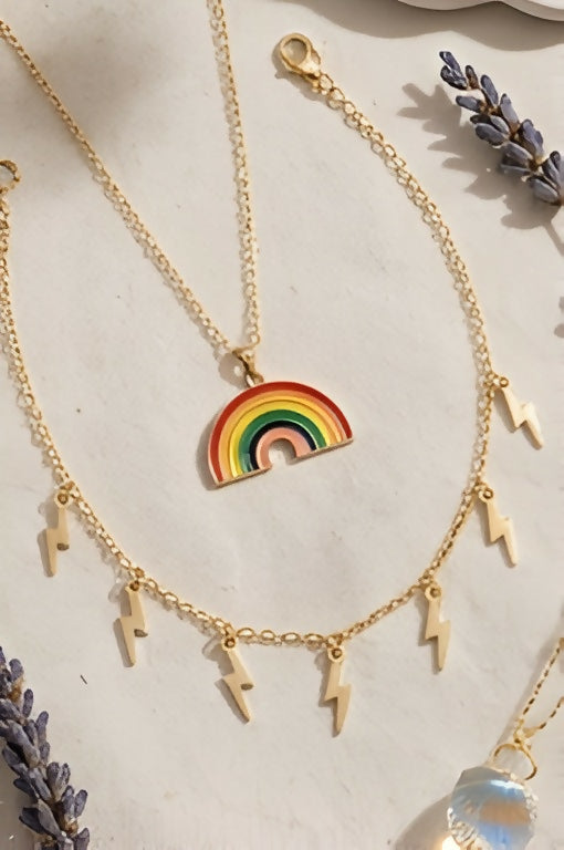 Rainbow Pendant & Lightning Bolt Necklace Set (2 Pieces)
