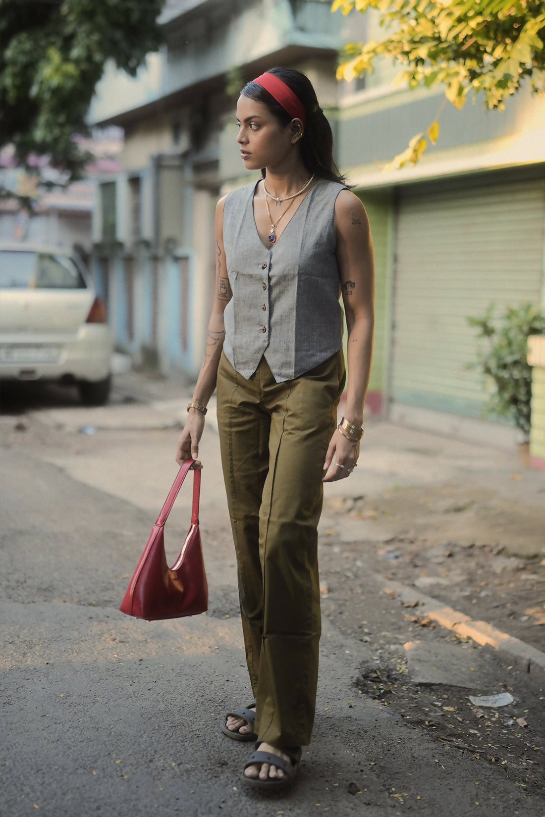 Athena Flat Front Cotton Twill Straight Fit Pants With Pintuck Detailing Studio Sienna