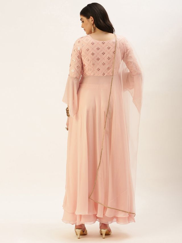Bollywood Vogue Ready To Wear Peach Georgette Embroidered Anarkali Suit