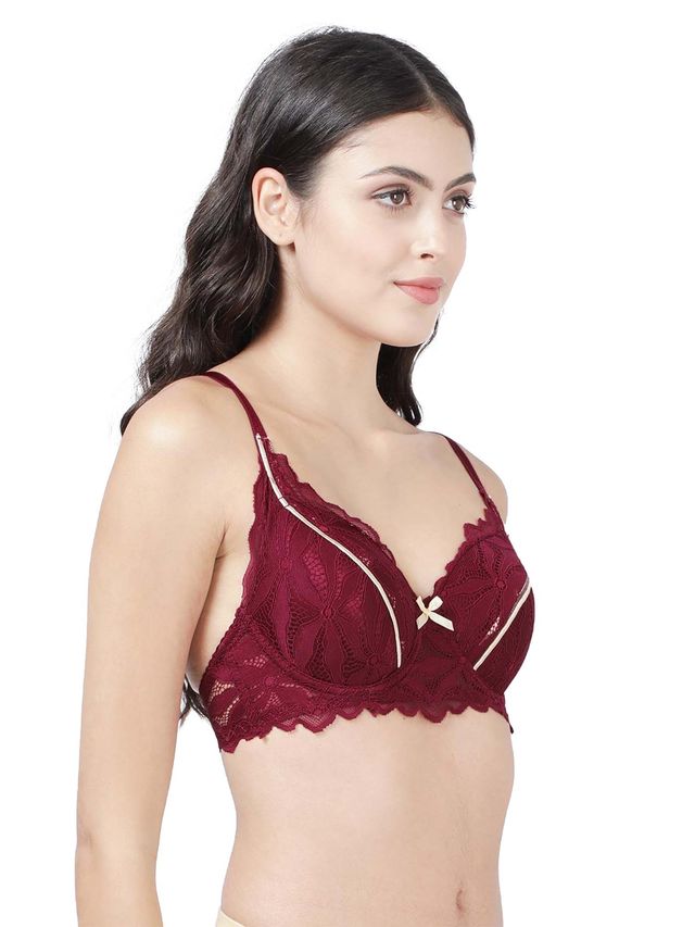 Susie 3/4th Coverage Sangira Red Seamed Padded Wired Adjustable Detachable Lace Bra