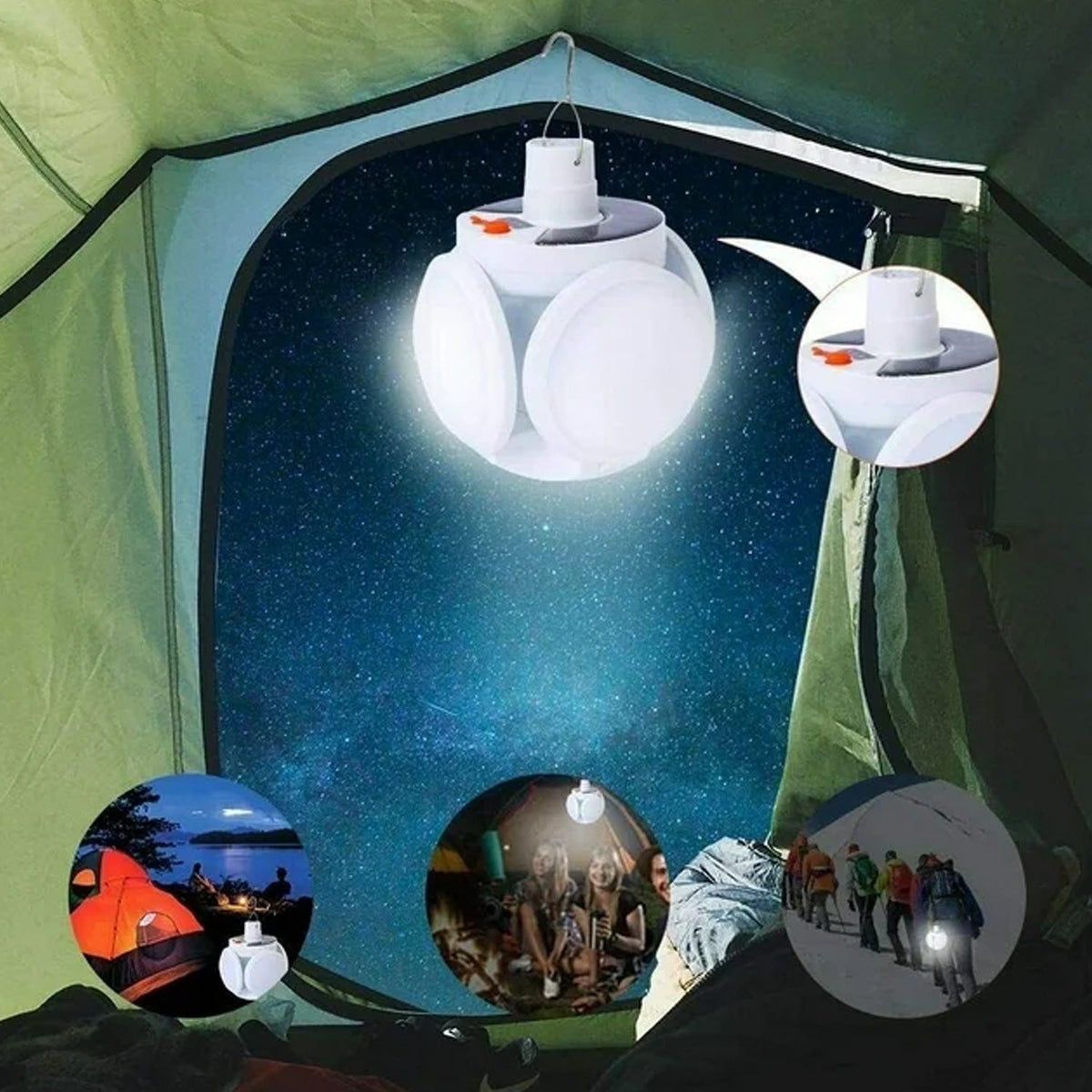 Solar LED Camping Light with USB Recharge, 5 Modes, Foldable & Waterproof HP DD