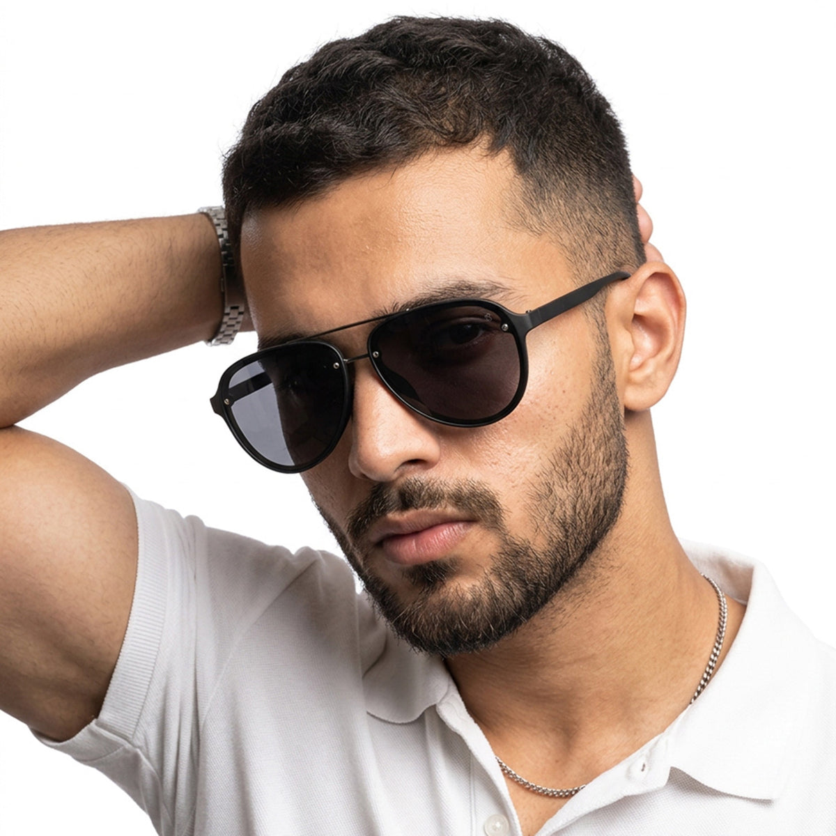 Eyejack Black Aviator Sunglasses for Men and Women - Style 2145 - worn by a male model (image 1)