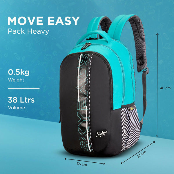 Skybags Large 38L Backpack Stash Black 38L School Backpack for Boys and Girls with 3 Compartments - kids (Black) HalfPe - FW -TPT