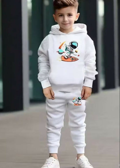 Kids' White Rocket Ship Graphic Sweatshirt and Pants Luck Fashion