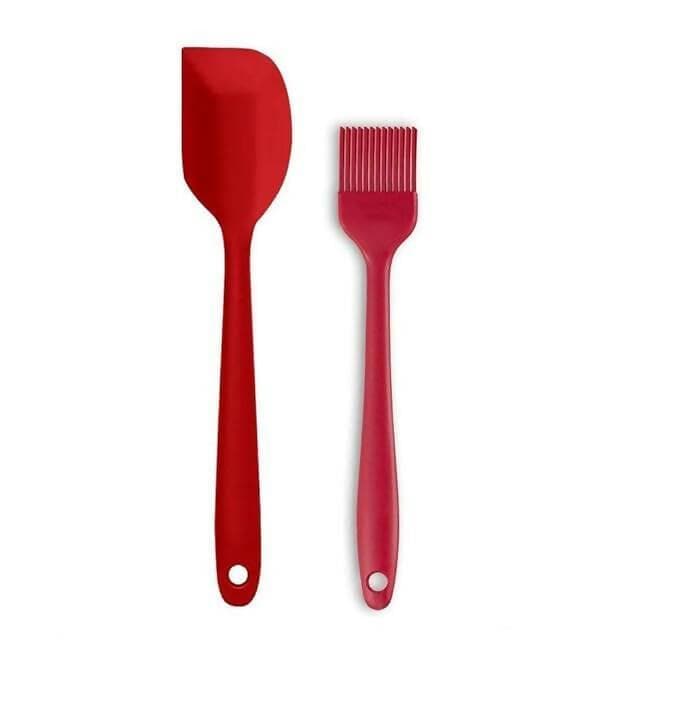 P-Plus international silicone non-stick heat resistant kitchen utensil spatula with basting brush (red) - HalfPe