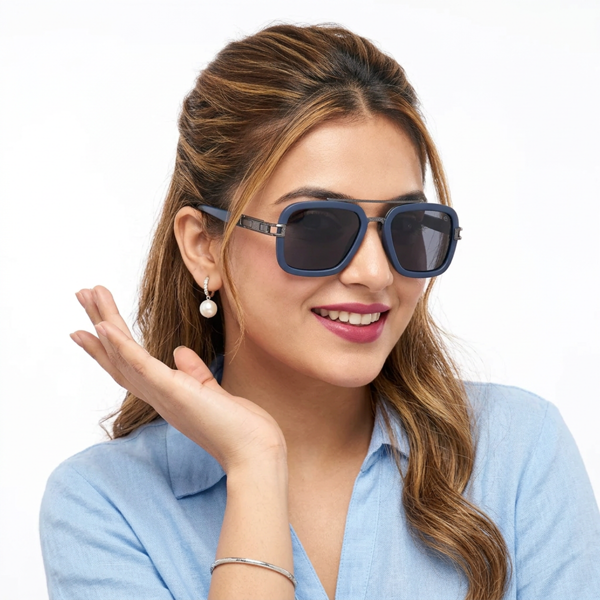 Eyejack Blue Wayfarer Sunglasses for Men and Women - Style 2143 - worn by a male model (image 3)