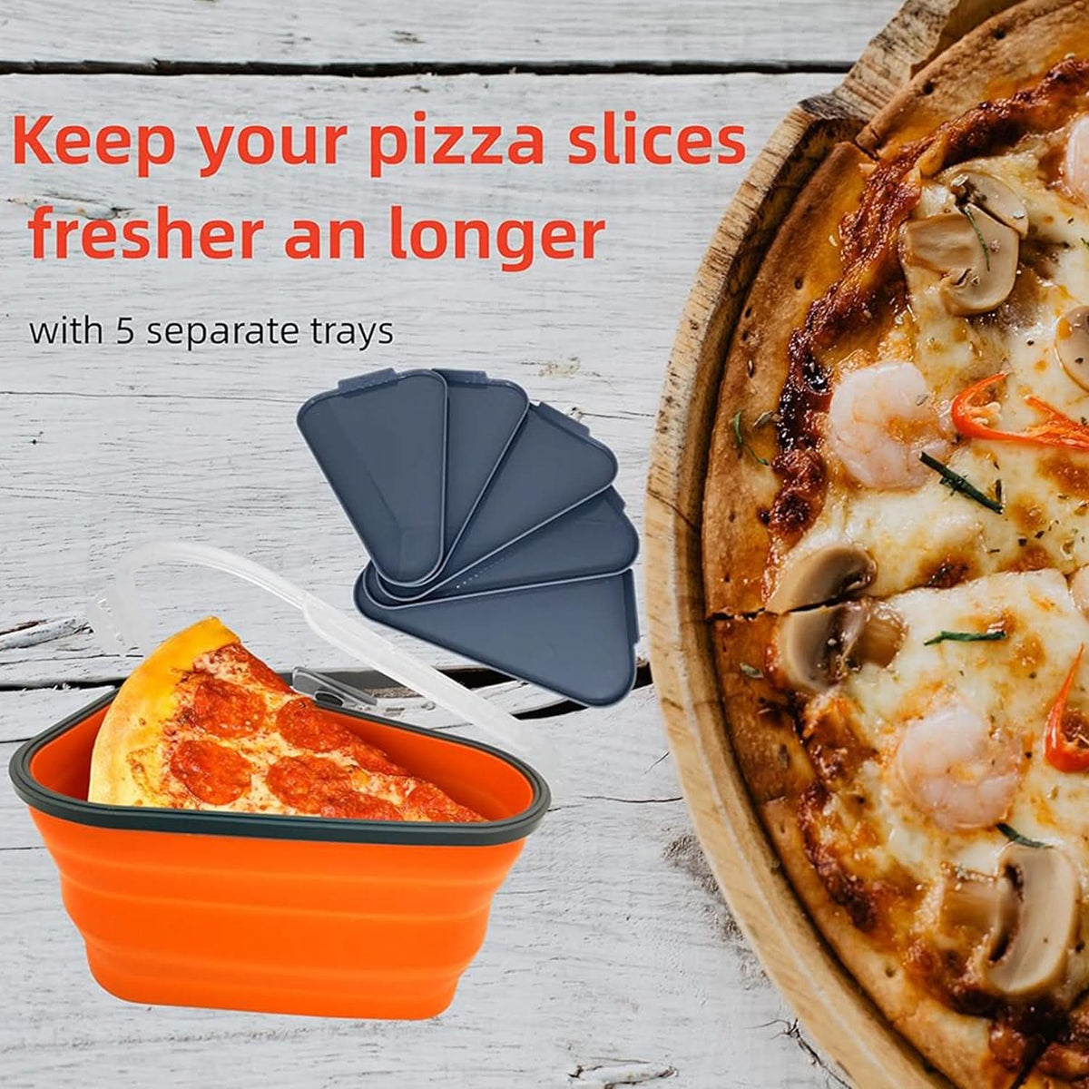 Reusable Pizza Storage Container – Expandable Silicone Holder with 5 Microwavable Serving Trays HP DD
