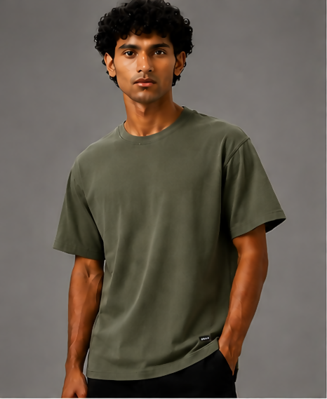 HUSTLE Men's Crew Neck Relax Fit T-Shirt – Muted Olive Green