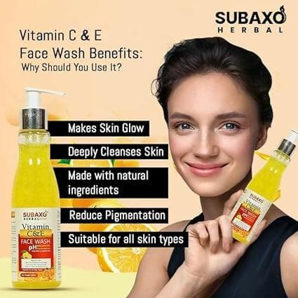 SUBAXO Herbal Vitamin C Skin Brightening Face Wash, Reduces Pigmentation & Dark Spots, Glowing Skin,For Women & Men Herbal Face Wash (200ml) - HalfPe