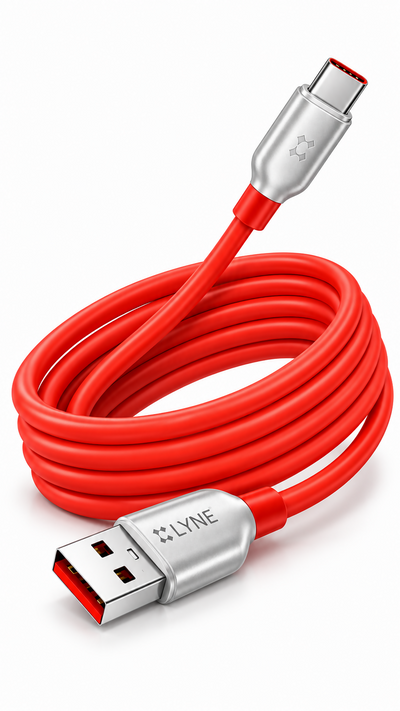 LYNE Flexy 60C Startup-42 120W USB-A to Type-C Fast Charging Data Cable – 1 Metre, Red