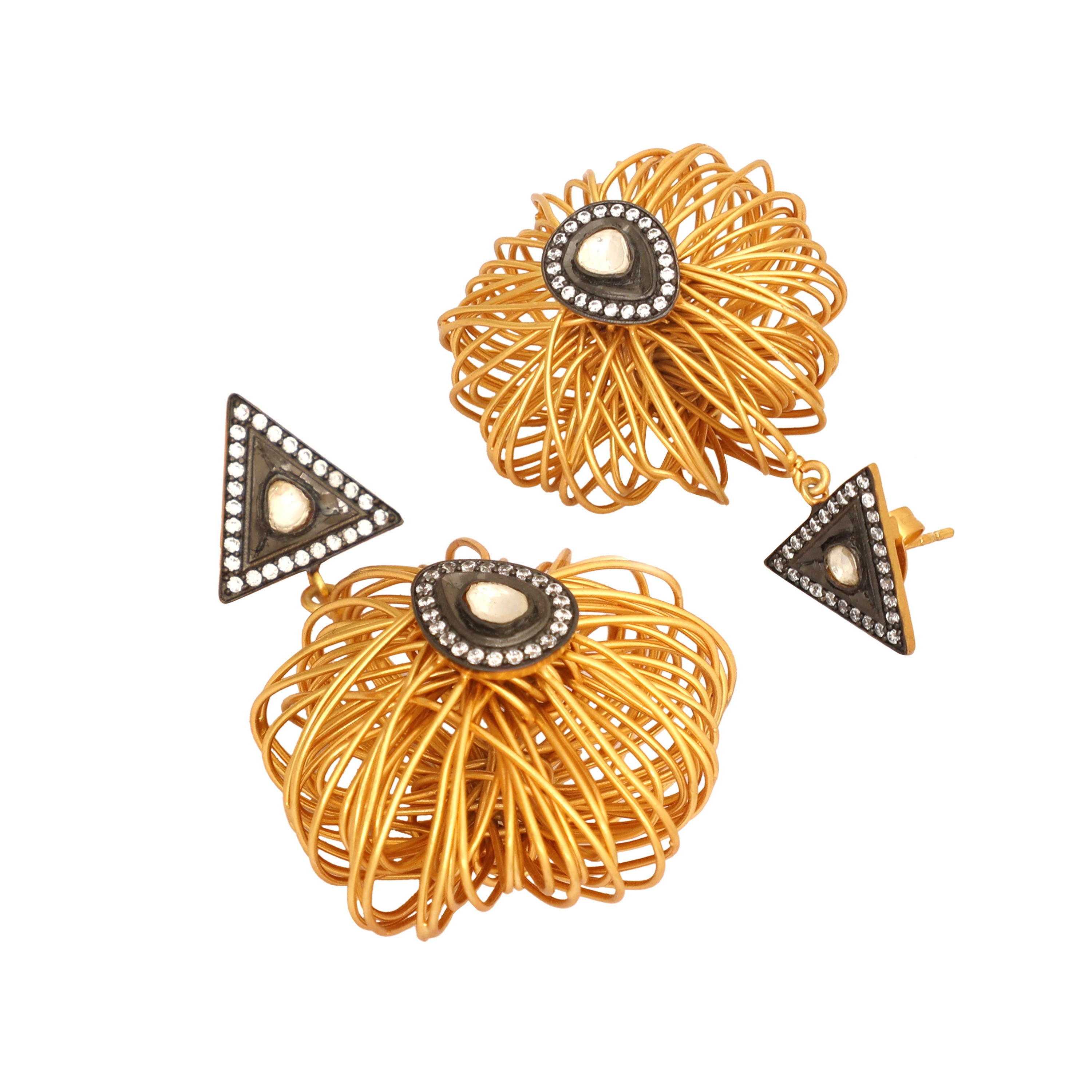 18K Gold-Plated Zircon Studded Contemporary Wire Motif Danglers