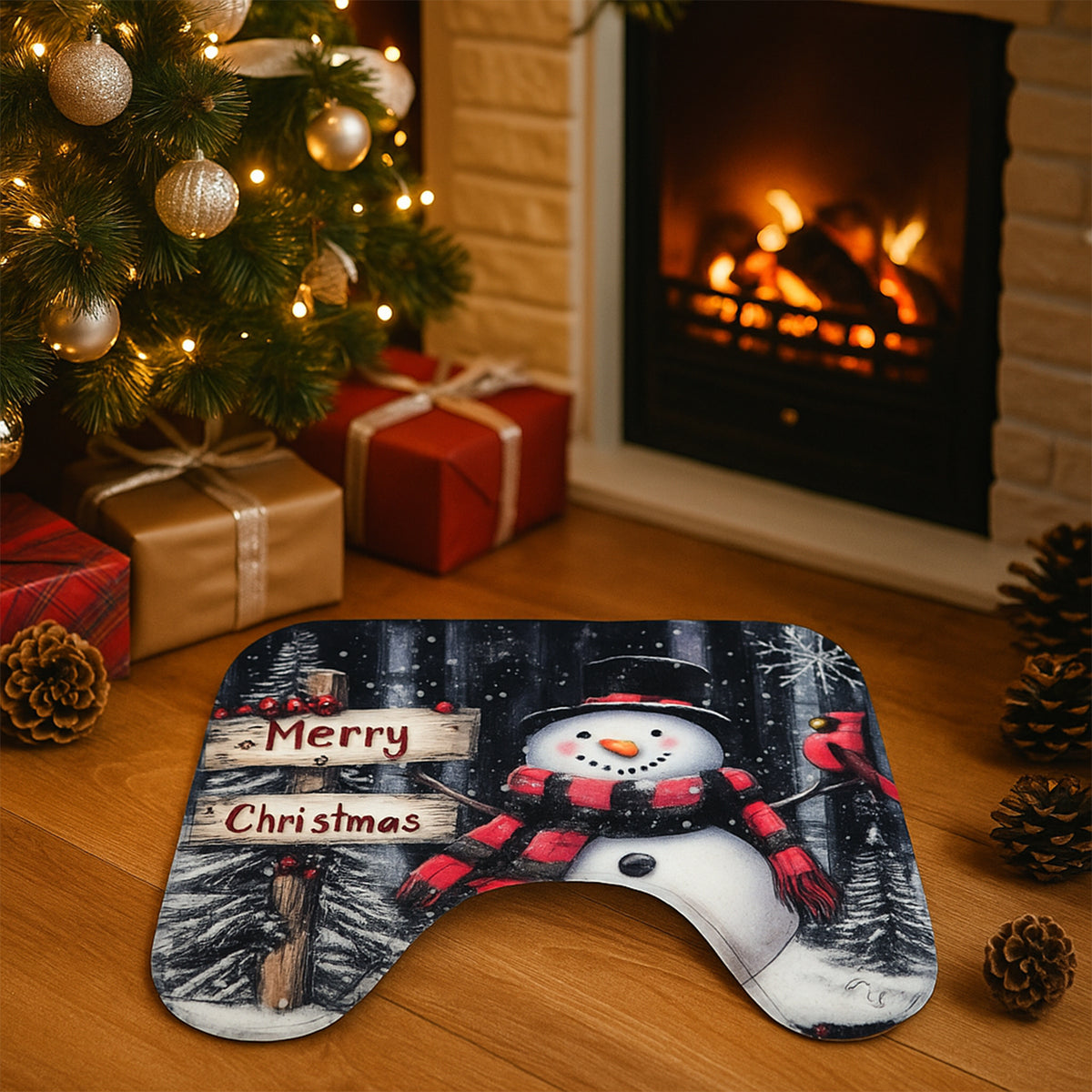 3 in1 Christmas-Themed 3-Piece Bathroom Mat Set – Snowman Print with Soft Microfiber with Anti-Skid Backing- (1 Set)