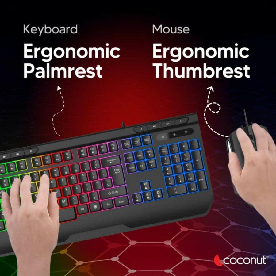 Cocount Fury Gaming Keyboard Mouse Combo, Rainbow Backlighting, 19 AntiGhosting Keys - HalfPe