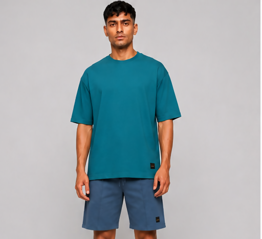HUSTLE Men's Crew Neck Oversized Tees - Teal Green