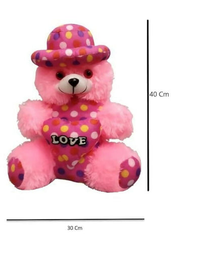 Pink Teddy Bear with Red Cap and Heart Adorable and Lovable Plush Toy