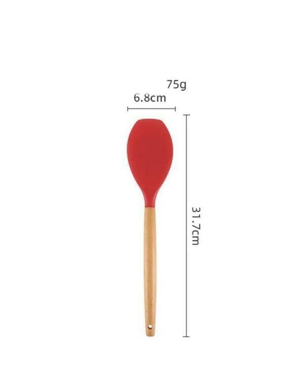 P-Plus International Premium Silicone Spatula Flexible & Heat Resistant Rubber Spatula with Wood Handle (Red - Pack of 2) - HalfPe