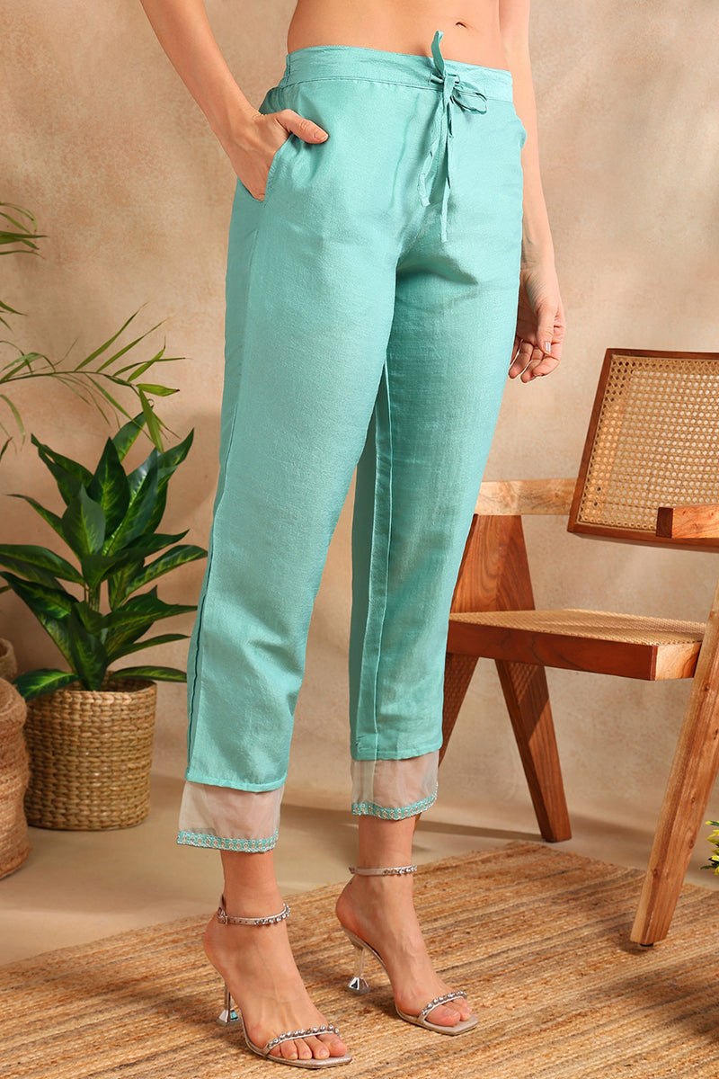 Turquoise Blue Poly Silk Solid Yoke Design Suit Set