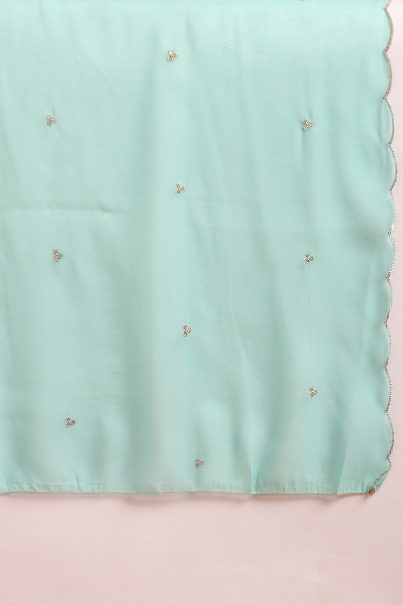 Turquoise Blue Poly Silk Solid Yoke Design Suit Set