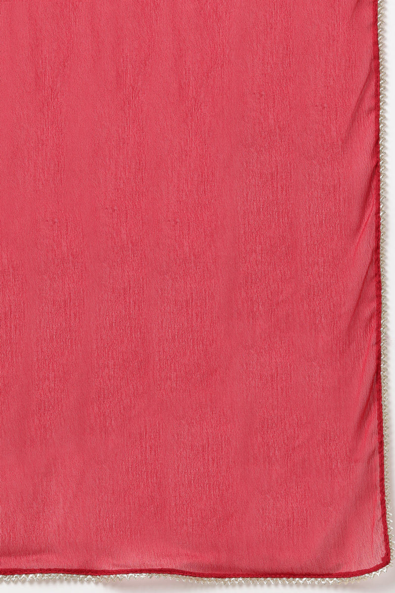 Red Silk Blend Straight Kurta Palazzo With Dupatta
