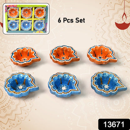 Handmade Decorative Diya Set – 6pcs Traditional Clay Oil Lamps for Diwali, Pooja & Festive Decor