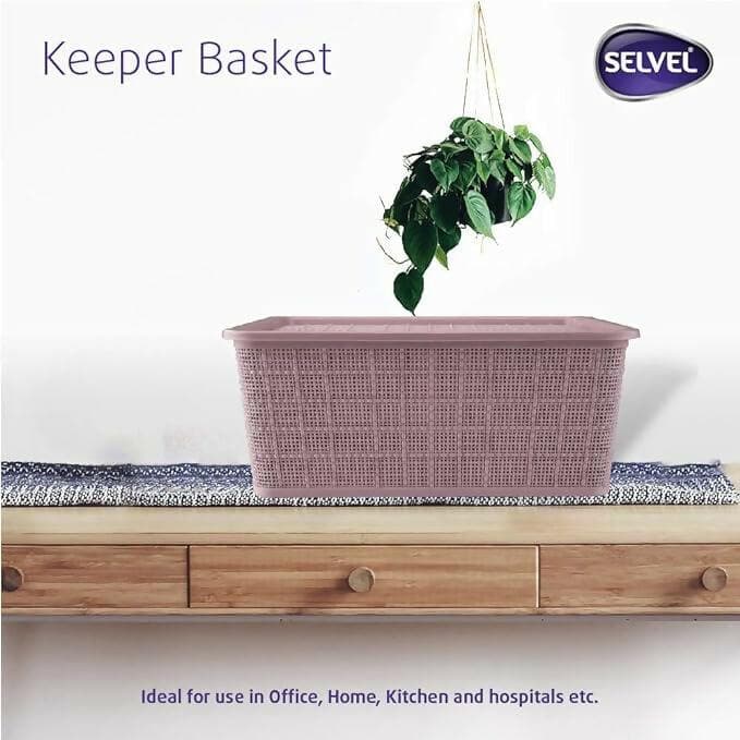 Selvel Medium Multipurpose Storage Basket with Lid ,( Polypropylene, Purple,Size:22x 9.5X 9.5cm) - HalfPe