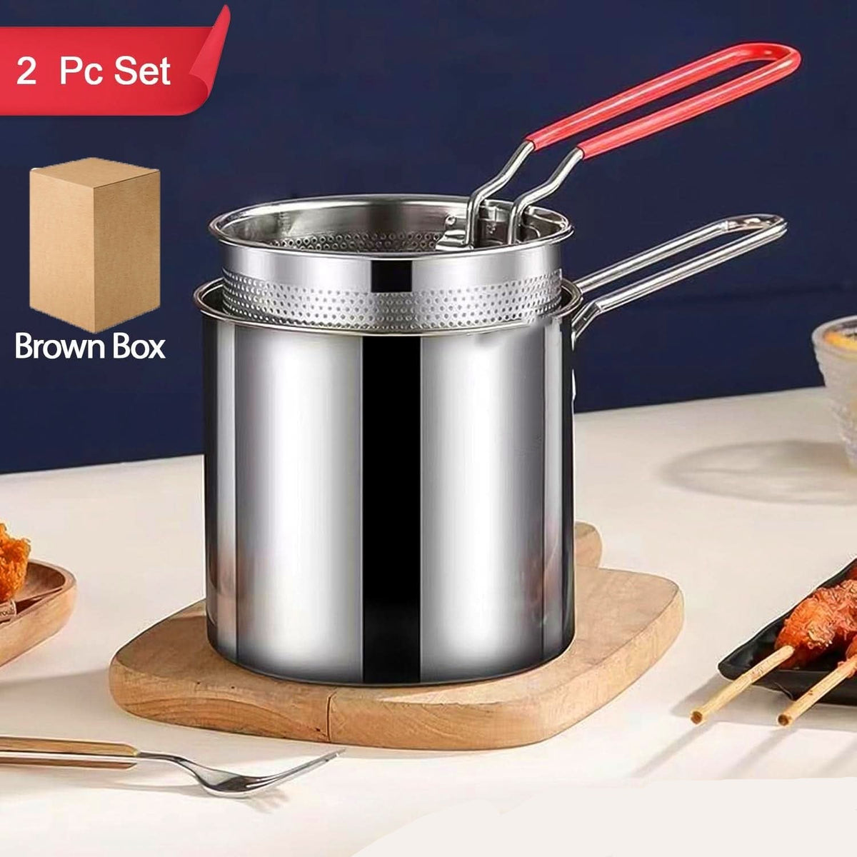 Small Deep Frying Pot with Strainer Basket – 2 Pc Set for Easy and Mess-Free Cooking HP DD