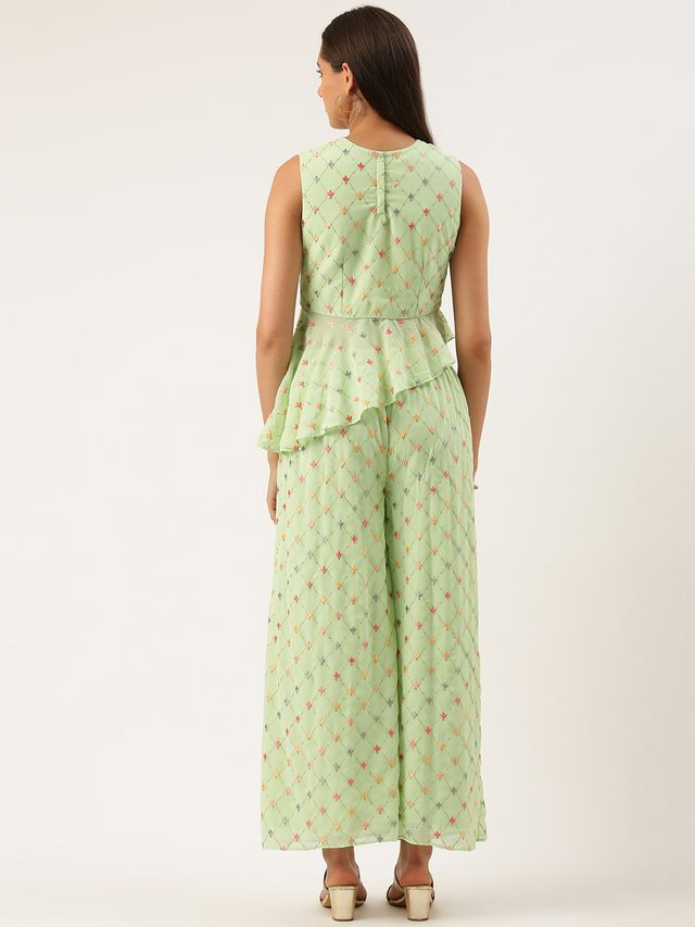 Bollywood Vogue Ready To Wear Green Embroidered Georgette Palazzo sets