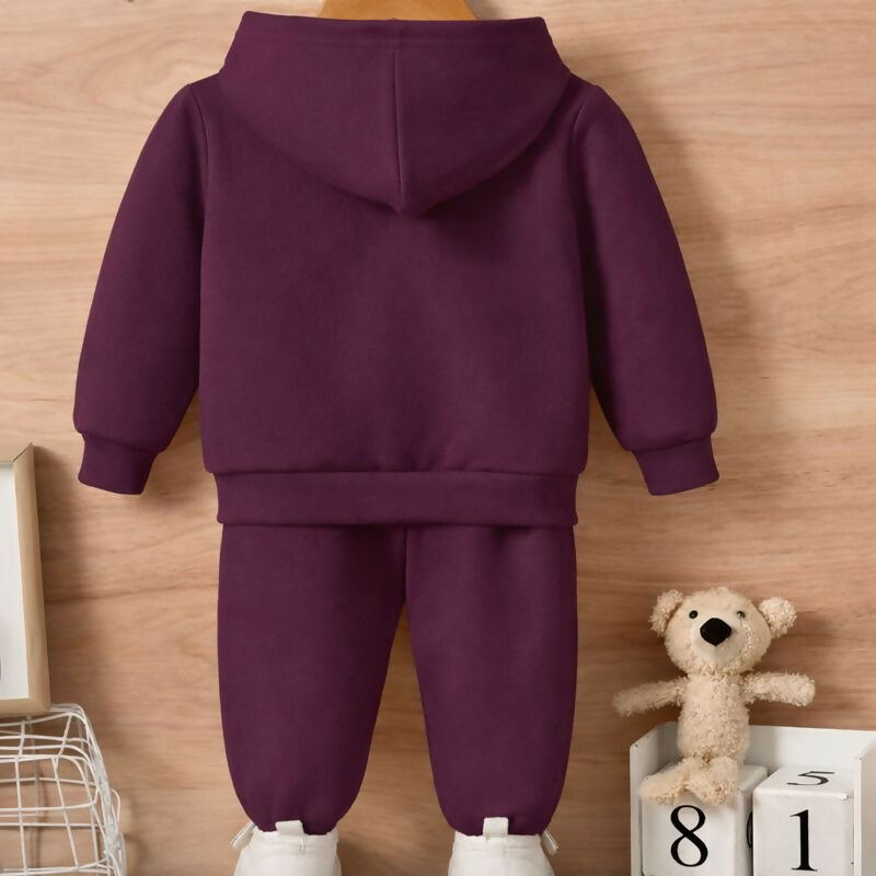 Kids' Maroon Basketball Bear Hoodie & Joggers Winter Set Luck Fashion