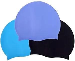 Unisex Adult Silicone Swim Cap Non-Slip Swimming (Pack of 3,Multi Colours) - HalfPe