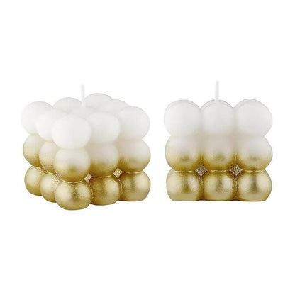 PROSPERRO LUMO by Parkash Candles Paraffin Wax Golden Lacqeur Bubble Cube Candle (Set of 2) - HalfPe