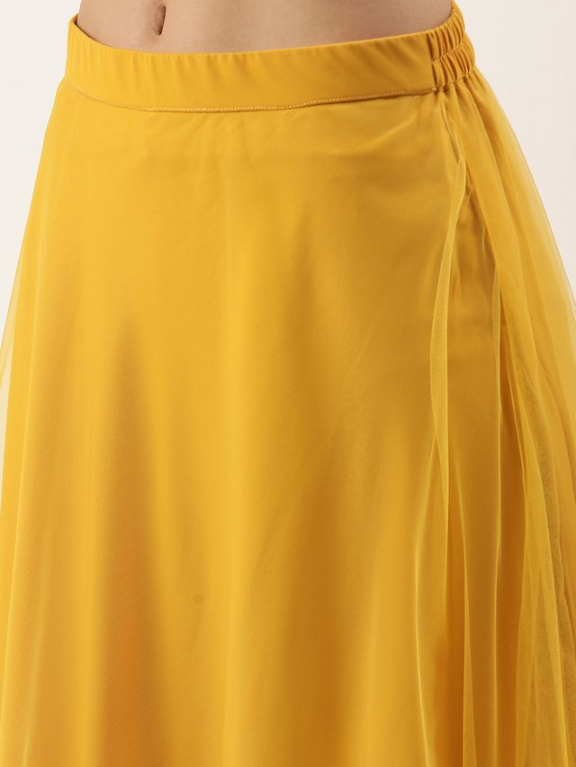 Bollywood Vogue Ready To Wear Pink Jacquard Art Silk N Yellow Net Lehenga