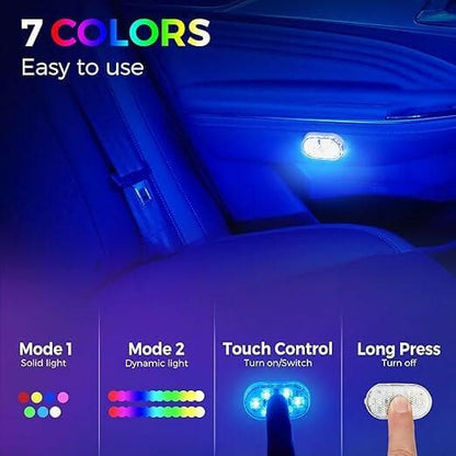 Car Interior RGB Touch Light Rechargable With Magnetic Sticker7 Colors (4 Pcs, 1.06 x 2.08 x 0.31 Inch) - HalfPe