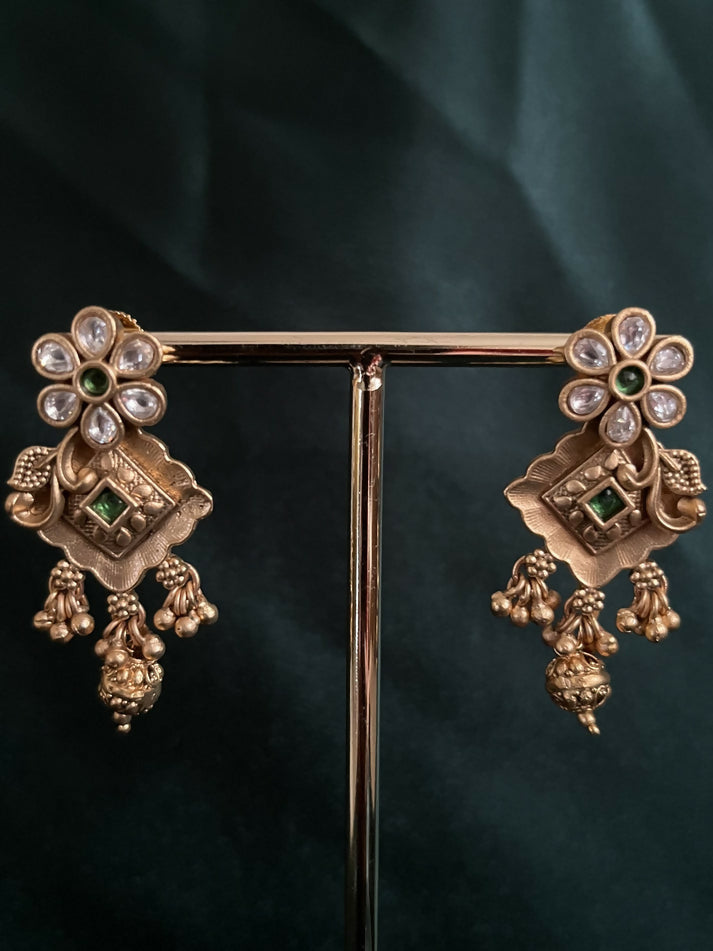 Rajwadi gold plated studs with hanging beads